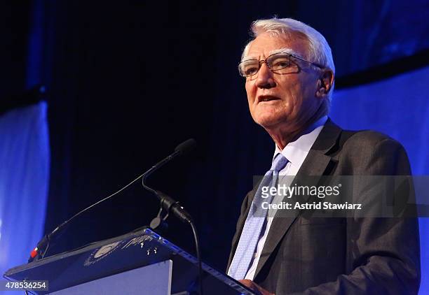 Sir Mark Moody-Stuart speaks onstage during the United Nations Global Compact 15TH Anniversary Celebration at Cipriani 42nd Street on June 25, 2015...