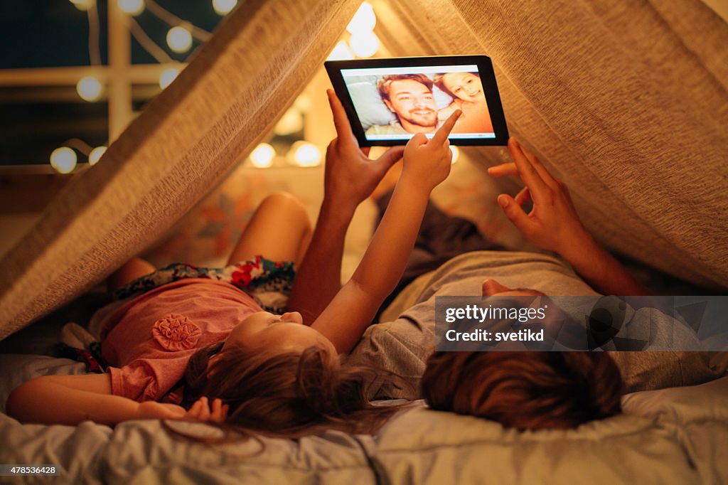 Father and daughter enjoying at home.