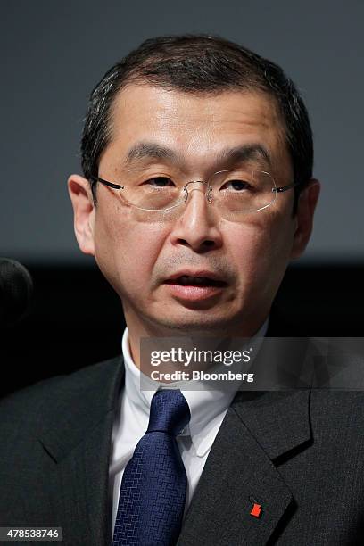 Shigehisa Takada, chairman and president of Takata Corp., speaks during a news conference in Tokyo, Japan, on Thursday, June 25, 2015. Takada made...