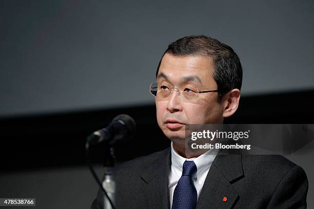 Shigehisa Takada, chairman and president of Takata Corp., speaks during a news conference in Tokyo, Japan, on Thursday, June 25, 2015. Takada made...