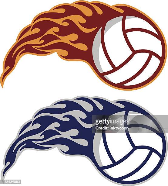 flaming volleyballs - volleyball ball stock illustrations