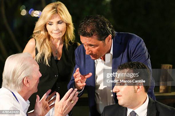 Francesco Schettino with Vittoriana Abate and a Norwegian expert presenting the book on the sinking of the Concordia which they wrote together.