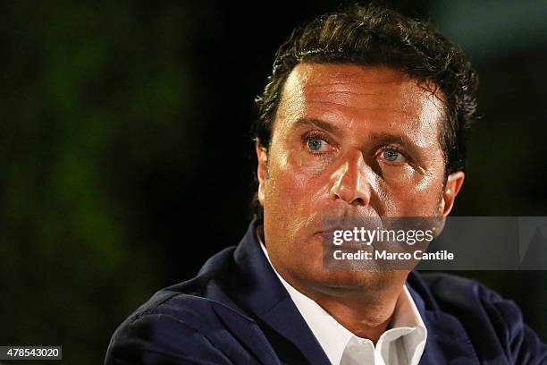 Francesco Schettino during the presentation of his book on the sinking of the Concordia written with journalist Vittoriana Abate.