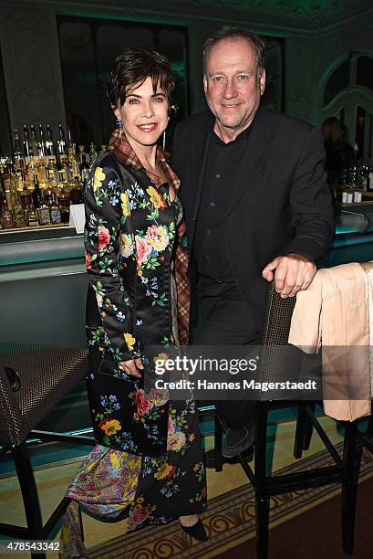 Anja Kruse and Harold Faltermeyer attend the Opening Night of the Munich Film Festival 2015 at Bayerischer Hof on June 25, 2015 in Munich, Germany.