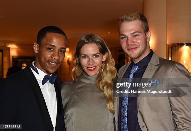 Jerry Hoffmann, Julia Dietze and Ben Muenchow attend the Opening Night of the Munich Film Festival 2015 at Bayerischer Hof on June 25, 2015 in...