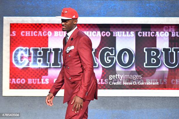 Bobby Portis the 22nd pick overall in the 2015 NBA Draft by the Chicago Bulls during the 2015 NBA Draft at the Barclays Center on June 25, 2015 in...