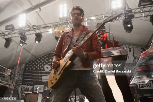 David Macklovitch aka Dave 1 and Patrick Gemayel aka P-Thugg of Chromeo perform on stage at FADER FORT Presented by Converse on March 13, 2014 in...