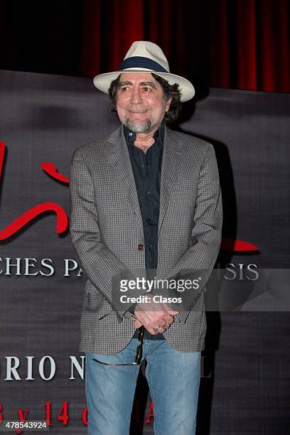 Spanish singer Joaquin Sabina talks to the media during a press conference to announce his presentation on April 29, 2015 in Mexico City, Mexico.