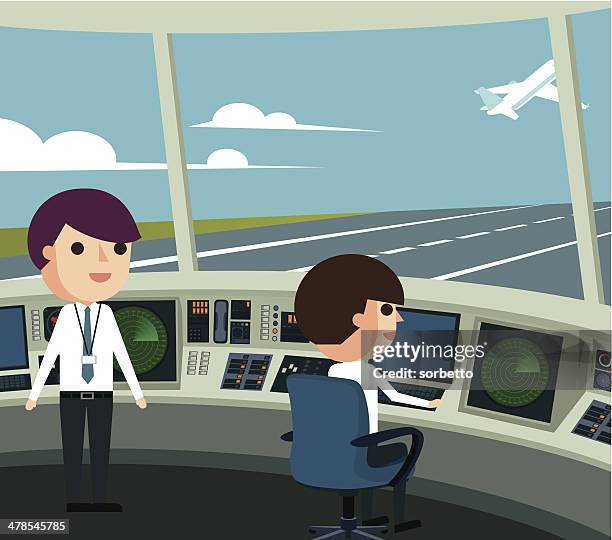 air traffic control tower - office window stock illustrations