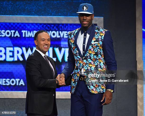 Rakeem Christmas the 36th pick overall in the NBA Draft by the Minnesota Timberwolves poses for a photo Mark Tatum during the 2015 NBA Draft at the...