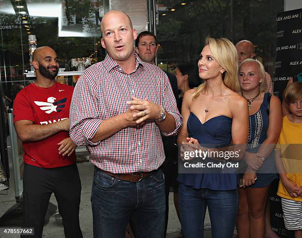 Tim Hasselbeck and Elisabeth Hasselbeck attend the Alex and Ani CHARMED BY CHARITY event and bangle launch party to celebrate the partnership with...