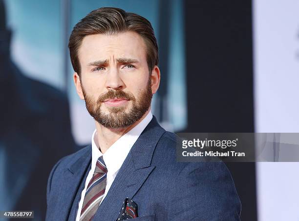 Chris Evans arrives at the Los Angeles premiere of "Captain America: The Winter Soldier" held at the El Capitan Theatre on March 13, 2014 in...
