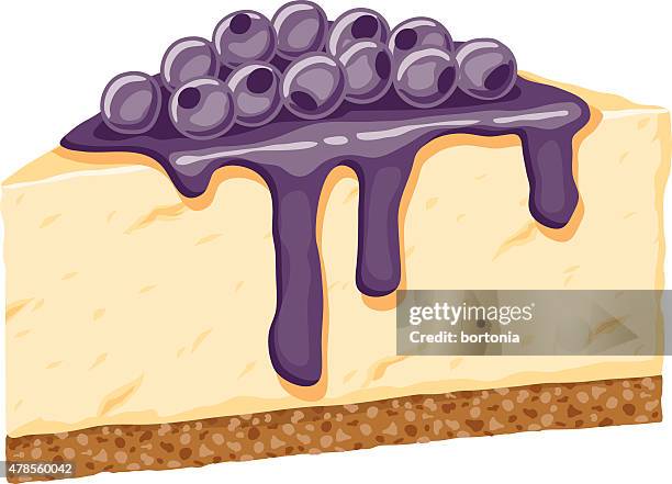 tall slice of cheesecake topped with fresh blueberries - cheesecake slice stock illustrations