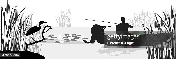 fishing for catfish - water bird stock illustrations