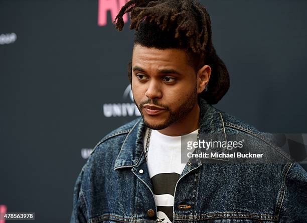 Musician The Weeknd arrives at the premiere of A24 Films "Amy" at ArcLight Cinemas on June 25, 2015 in Hollywood, California.