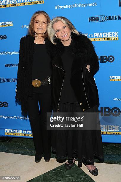 Gloria Steinem and Sheila Nevins attend the "Paycheck To Paycheck: The Life And Times Of Katrina Gilbert" premiere at HBO Theater on March 13, 2014...