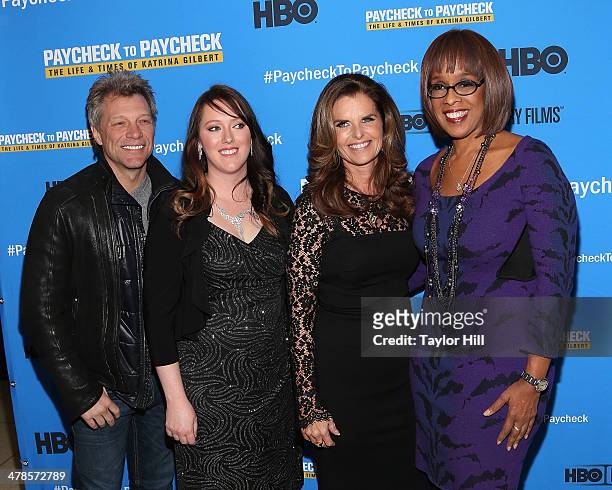 Jon Bon Jovi, Katrina Gilbert, Maria Shriver, and Gayle King attend the "Paycheck To Paycheck: The Life And Times Of Katrina Gilbert" premiere at HBO...