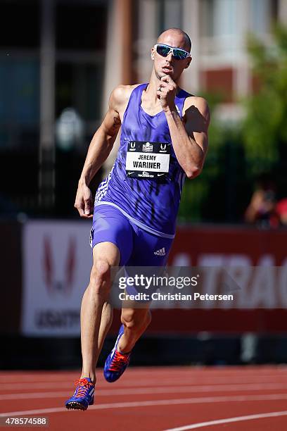 Jeremy Wariner competes in the Men's 400 meter dash during day one of the 2015 USA Outdoor Track & Field Championships at Hayward Field on June 25,...