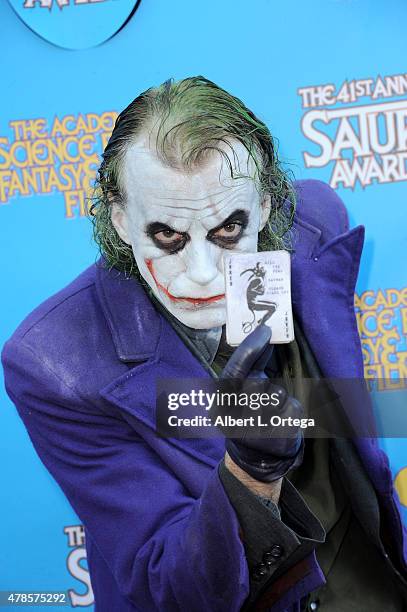 Cosplayer Jesse Oliva as The Joker attends the 41st Annual Saturn Awards at The Castaway on June 25, 2015 in Burbank, California.