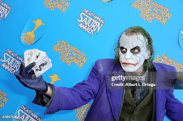 Cosplayer Jesse Oliva as The Joker attends the 41st Annual Saturn Awards at The Castaway on June 25, 2015 in Burbank, California.