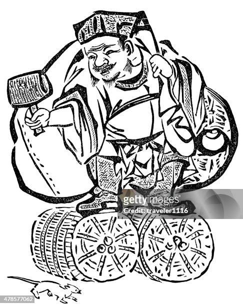 daikokuten - japanese god of rice - seven lucky gods stock illustrations