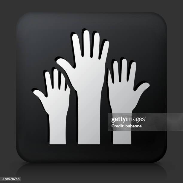 black square button with raised hands - hand asking stock illustrations