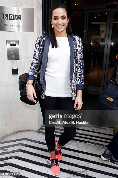 Laura Wright sighted leaving the BBC Radio 2 studios on March 14, 2014 in London, England.