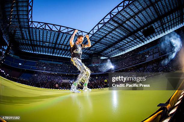 Jovanotti performs on stage during his live concert at San Siro Stadium. Jovanotti is the stage name of Italian singer-songwriter Lorenzo Cherubini....