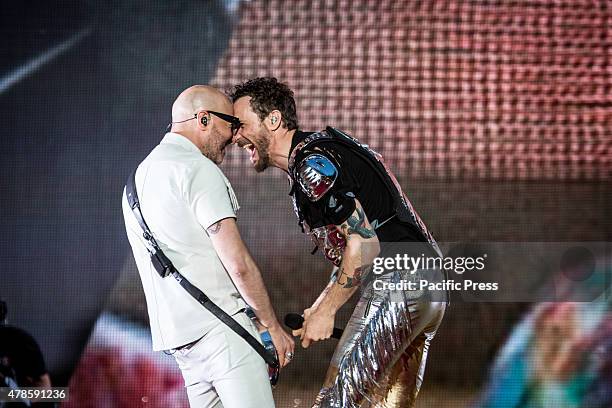 Saturnino Celani and Jovanotti perform live at San Siro Stadium. Jovanotti is the stage name of Italian singer-songwriter Lorenzo Cherubini. The name...