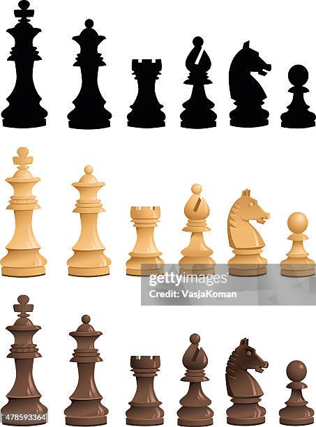 chess pieces set - black white silhouettes - chess board stock illustrations