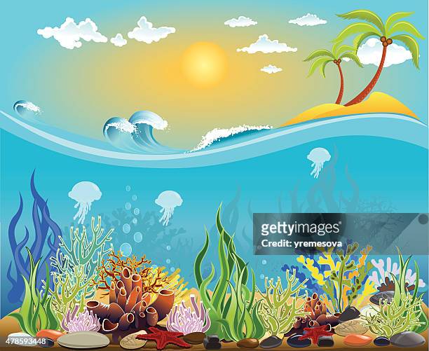 stockillustraties, clipart, cartoons en iconen met sea bottom illustration - beautiful underwater scene