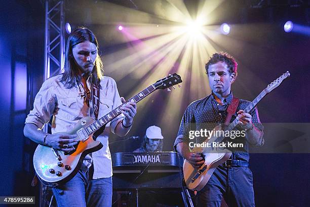 Musicians Duane Betts, Tay Strathairn, and Taylor Goldsmith of Dawes perform in concert at Stubb's Bar-B-Q on June 25, 2015 in Austin, Texas.