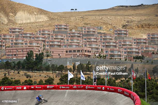 Aneta Hladikova of the Czech Republic competes in the Women's BMX Time Trial qualifying during day fourteen of the Baku 2015 European Games at the...