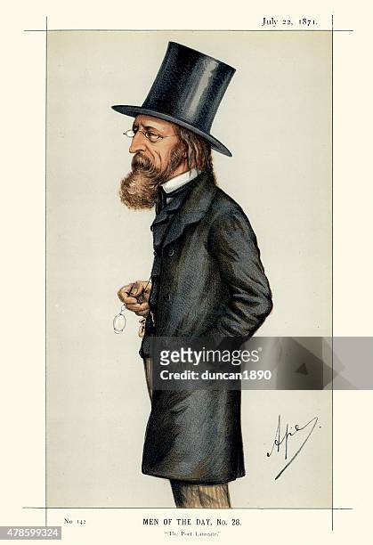 illustrazioni stock, clip art, cartoni animati e icone di tendenza di vanity fair stampa di alfred, lord tennyson - poeti laureati
