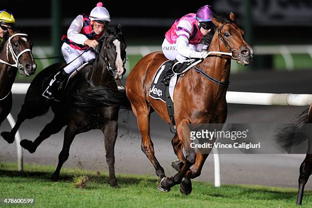 Craig Newitt riding Le Bonsir in Race 7, the Adapt Australia Abell Stakes during Melbourne Racing at Moonee Valley Racecourse on March 14, 2014 in...