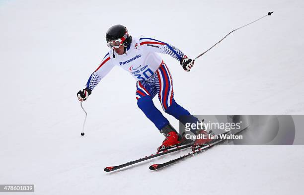 Valerii Redkozubov of Russia competes in the Men's Super Combined Visually Impaired Super G during day seven of the Sochi 2014 Paralympic Winter...