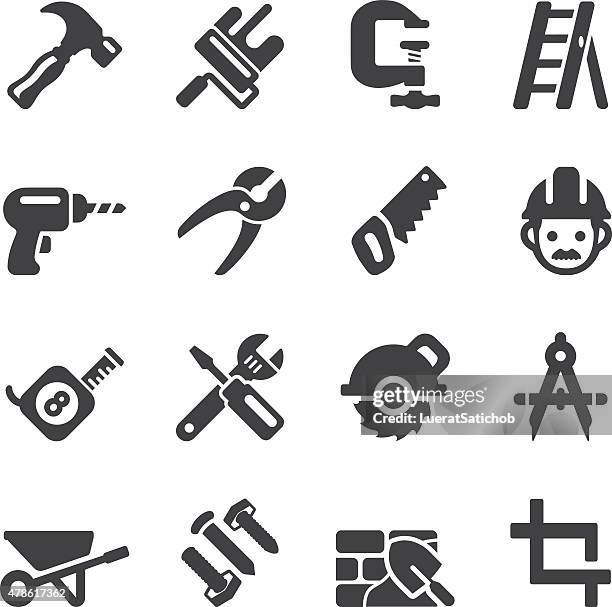 construction silhouette icons | eps10 - mason bricklayer stock illustrations