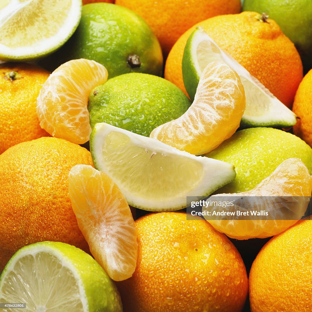 Oranges and limes whole and sliced