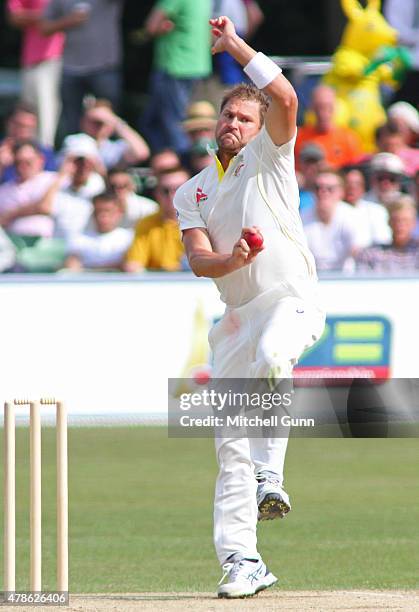 Ryan Harris of Australia bowling during day two of the tour match between Kent and Australia at The Spitfire Ground, St Lawrence on June 26, 2015 in...