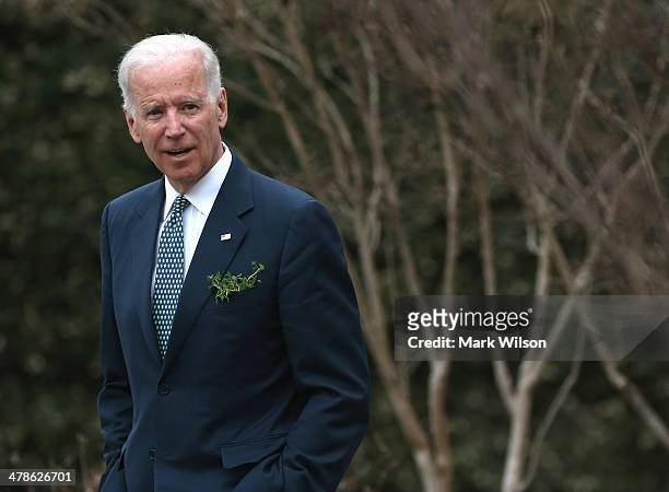 Vice President Joseph Biden waits for the arrival of Prime Minister Enda Kenny of Ireland, at the Naval Observatory, on March 14, 2014 in Washington,...