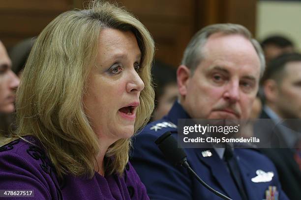 Air Force Secretary Deborah Lee James and Air Force Chief of Staff Gen. Mark Welsh III testify before the House Armed Services Committee during a...