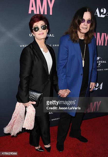 Sharon Osbourne and Ozzy Osbourne attend the premiere of "Amy" at ArcLight Cinemas on June 25, 2015 in Hollywood, California.
