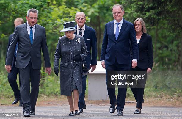 Queen Elizabeth II and Prince Philip, Duke of Edinburgh visit with Prime Minister of the state of Lower Saxony Stephan Weil , his wife Rosemarie...