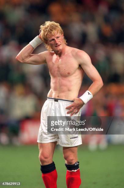 June 1998 - Football World Cup 1998 - Scotland v Morocco - Colin Hendry of Scotland looks dejected after losing 3-0 to Morocco.