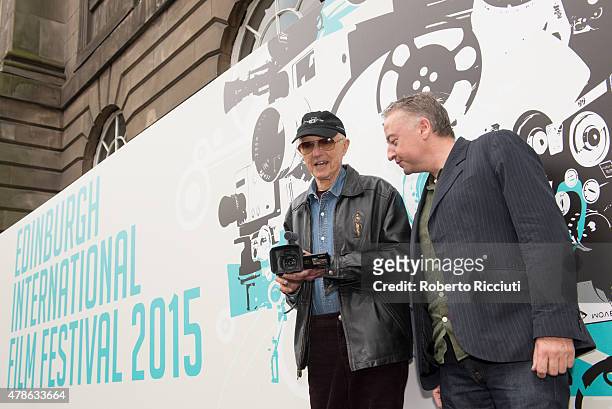 Haskell Wexler and Seamus McGarvey pose for photographers at Filmhouse during the Edinburgh International Film Festival 2015 at Filmhouse on June 26,...