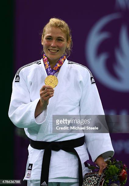Gold medalist Kim Polling of the Netherlands poses during the medal ceremony for the Women's Judo -70kg during day fourteen of the Baku 2015 European...