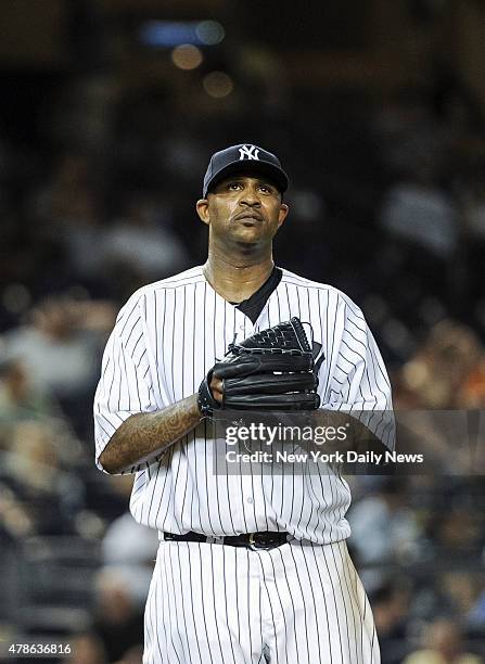 New York Yankees starting pitcher CC Sabathia 4th inning, New York Yankees vs. Philadelphia Phillies at Yankee Stadium. Bronx, NY.