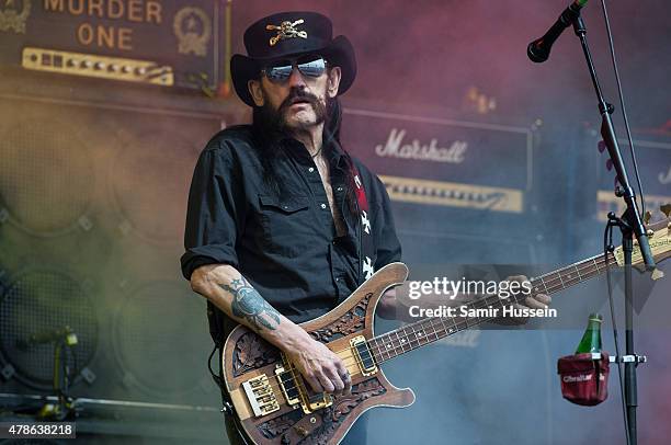 Lemmy Kilmister of Motorhead performs at the Glastonbury Festival at Worthy Farm, Pilton on June 26, 2015 in Glastonbury, England.