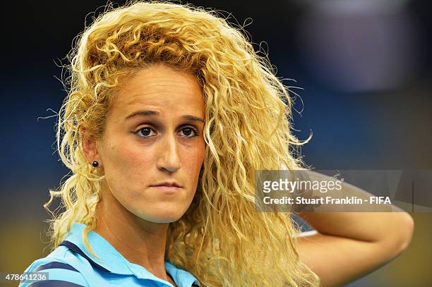 Kheira Hamraoui of France looks on during the quarter final match of the FIFA Women's World Cup between Germany and France at Olympic Stadium on June...