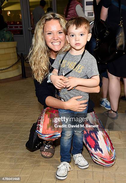 Charlie Brooks and friend attend a tea party to celebrate the launch of KidZania London at Westfield London on June 26, 2015 in London, England.